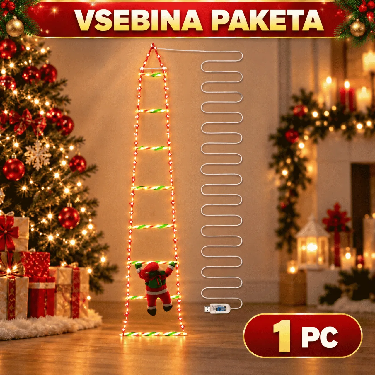 LED vánoční žebřík se Santa Clausem, žebřík - Image 2