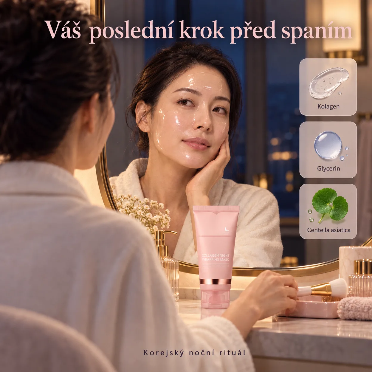 Maska napíná, osvěžuje a revitalizuje pokožku již po jednom použití – díky extraktu z kolagenu a dalším aktivním složkám.