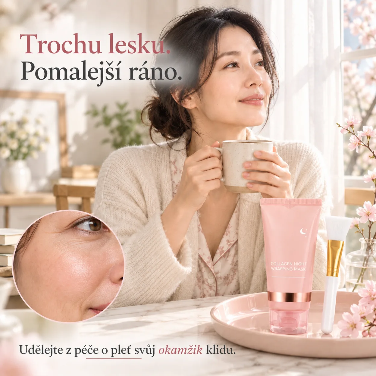 Bez oplachování před spaním – maska uschne a vytvoří film, který jednoduše sloupnete ráno.