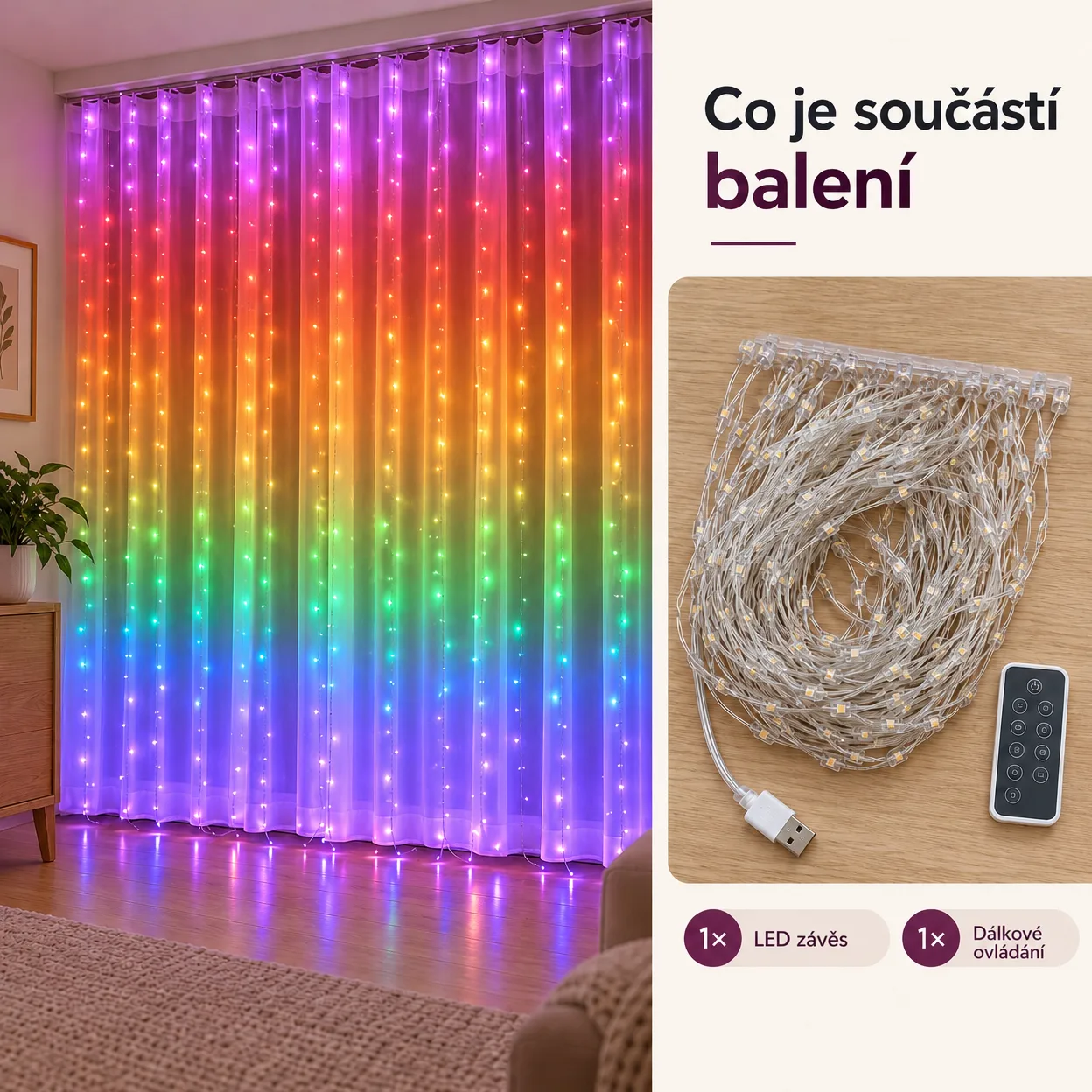 ColorfulCurtain, lehký závěs s 300 barevnými LED světly - Image 2