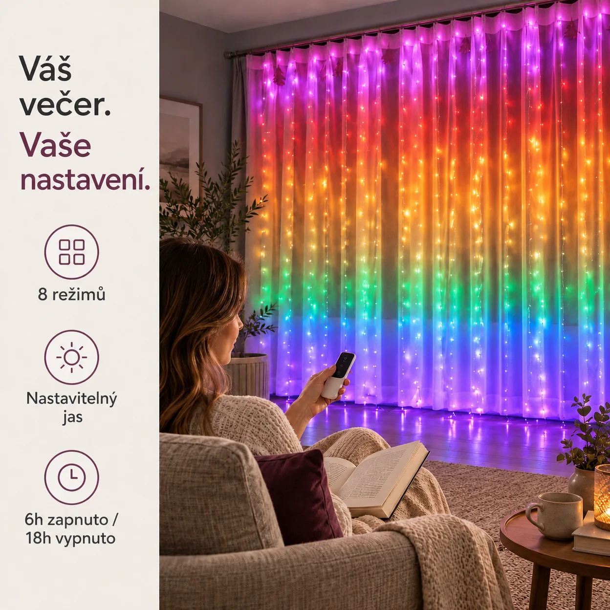 ColorfulCurtain, lehký závěs s 300 barevnými LED světly - Image 5
