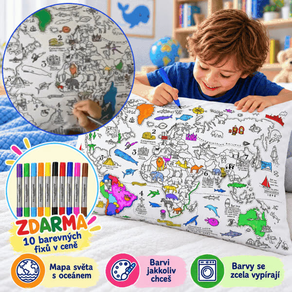 Vybarvi si polštář – mapa světa, ColoringPillow - video