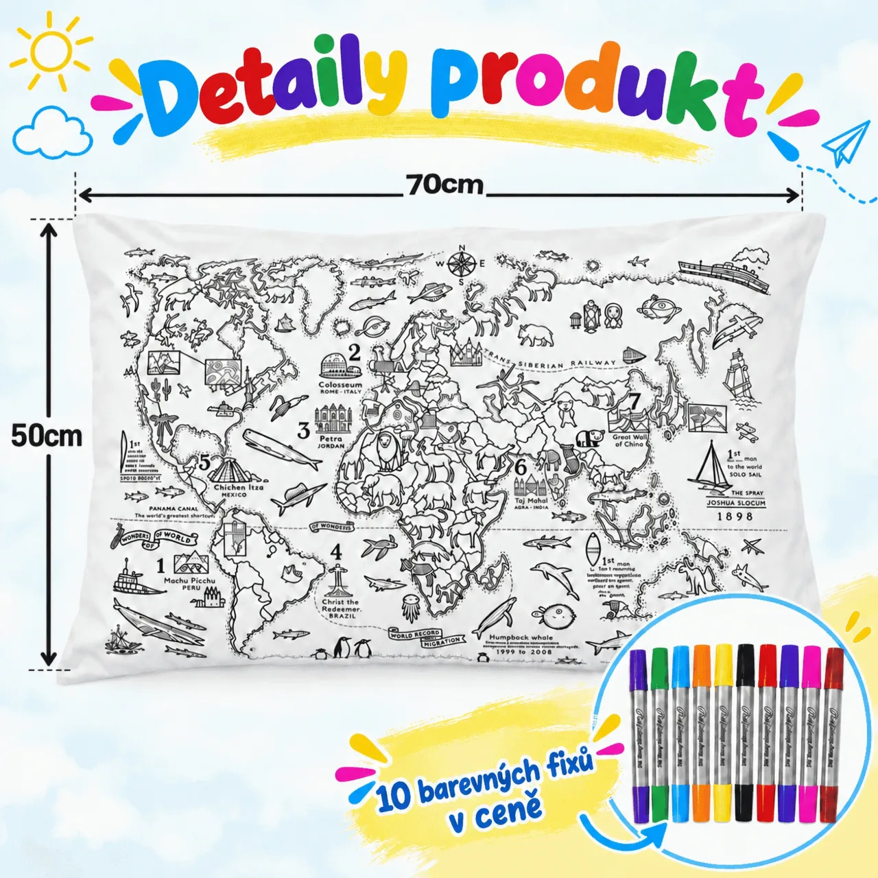 Vybarvi si polštář – mapa světa, ColoringPillow - Image 3