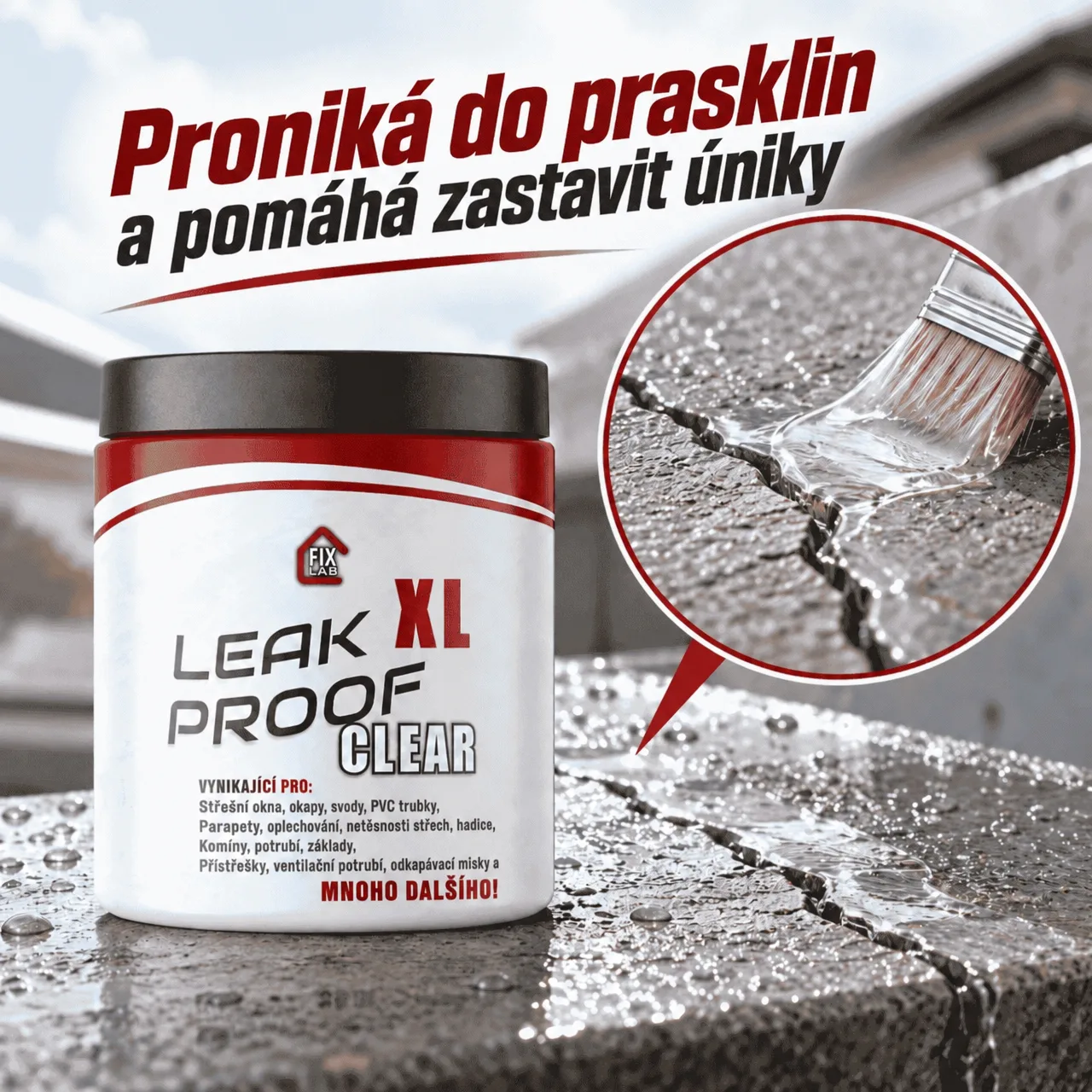 Proniká do prasklin a pomáhá zastavit úniky