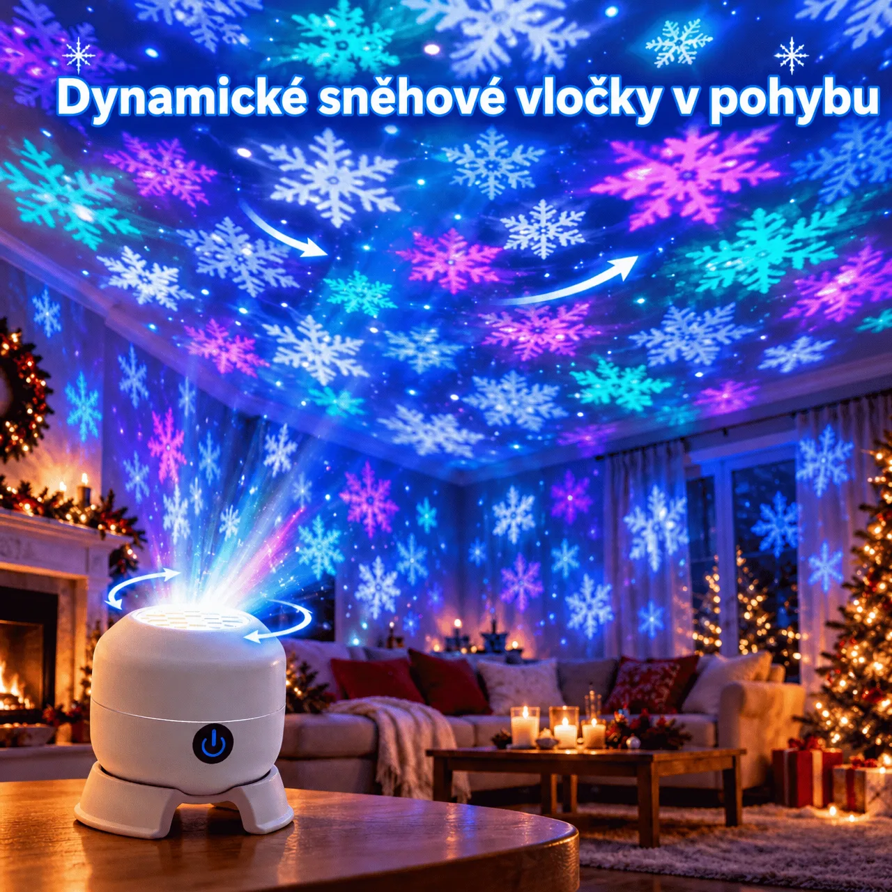 Pohyblivé sněhové vločky, které se rozprostřou po místnosti