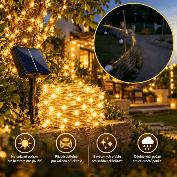 Solární LED světelný řetěz (12 m), YardLights - video